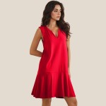 Wholesale flowy Sleeveless Peach Skin Dress Pack Split Neckline Flounce Hem Soft