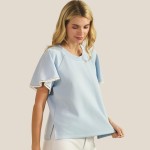 Wholesale short Sleeve Scuba Top Flutter Sleeves Pack Round Neckline Draped Silh