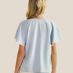 Wholesale short Sleeve Scuba Top Flutter Sleeves Pack Round Neckline Draped Silh
