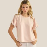 Wholesale short Sleeve Scuba Top Flutter Sleeves Pack Round Neckline Draped Silh