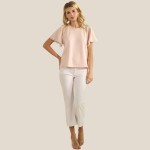 Wholesale short Sleeve Scuba Top Flutter Sleeves Pack Round Neckline Draped Silh