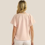 Wholesale short Sleeve Scuba Top Flutter Sleeves Pack Round Neckline Draped Silh