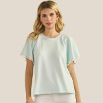 Wholesale short Sleeve Scuba Top Flutter Sleeves Pack Round Neckline Draped Silh