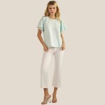 Wholesale short Sleeve Scuba Top Flutter Sleeves Pack Round Neckline Draped Silh