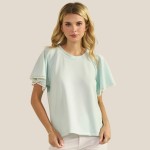 Wholesale short Sleeve Scuba Top Flutter Sleeves Pack Round Neckline Draped Silh