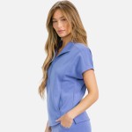 Wholesale half Zip Short Sleeve Top Pack Classic Fit Short Dolma Sleeves Unlined