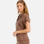 Wholesale half Zip Short Sleeve Top Pack Classic Fit Short Dolma Sleeves Unlined