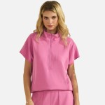 Wholesale half Zip Short Sleeve Top Pack Classic Fit Short Dolma Sleeves Unlined