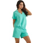 Wholesale relaxed Fit Collard V Neck Top Pack Matching Shorts Sold Separately St