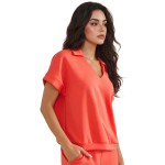 Wholesale relaxed Fit Collard V Neck Top Pack Matching Shorts Sold Separately St
