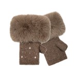 Wholesale faux Fur Cuff Fingerless Gloves soft knit body star stud accents overs