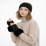 Wholesale faux Fur Cuff Fingerless Gloves soft knit body star stud accents overs