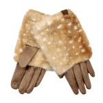 Wholesale fawn Print Faux Fur Cuff Gloves plush spotted pile cuff inspired baby