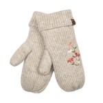 Wholesale knit mittens delicate embroidered wildflower sprig back hand ribbed fo