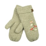 Wholesale knit mittens delicate embroidered wildflower sprig back hand ribbed fo