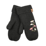 Wholesale knit mittens delicate embroidered wildflower sprig back hand ribbed fo