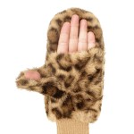 Wholesale kids leopard print faux fur mittens plush velvety pile stretchy knit c