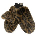 Wholesale kids leopard print faux fur mittens plush velvety pile stretchy knit c