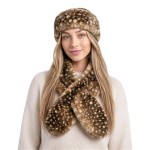 Wholesale fawn Print Faux Fur Pull Through Scarf made plush ultra soft faux fur