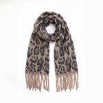 Wholesale animal print scarf soft brushed knit long knotted fringe both ends Gen