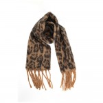 Wholesale animal print scarf soft brushed knit long knotted fringe both ends Gen