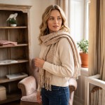 Wholesale chunky boucle knit scarf lofty marled yarn long shaggy fringe Extra ex