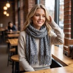 Wholesale chunky boucle knit scarf lofty marled yarn long shaggy fringe Extra ex