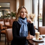 Wholesale chunky boucle knit scarf lofty marled yarn long shaggy fringe Extra ex