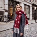 Wholesale star Print Fringe Scarf soft brushed woven fabric allover star pattern