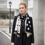 Wholesale polka dot scarf soft brushed weave reversible two knotted fringe ends