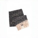 Wholesale woven chevron scarf brushed heavyweight knit hand knotted fringe both