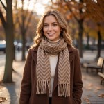 Wholesale woven chevron scarf brushed heavyweight knit hand knotted fringe both