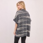 Wholesale button front poncho brushed blanket knit contrast stripe side pockets