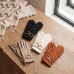 Wholesale faux Suede Gloves Gold Buckle Accent Touchscreen Compatible One Fits M
