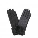 Wholesale touchscreen gloves plush faux fur cuff gold button trim smooth brushed