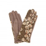Wholesale touchscreen gloves metallic floral embroidery across brushed knit back