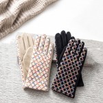 Wholesale printed touchscreen gloves stretch knit soft brushed lining diamond la