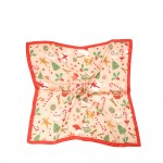 Wholesale lightweight square bandana scarf printed hand drawn holiday motif tree