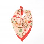 Wholesale lightweight square bandana scarf printed hand drawn holiday motif tree