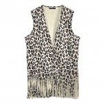 Wholesale do Everything Love Leopard Print Fringe Vest One Fits Most Polyester