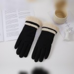Wholesale faux Fur Cuff Gloves plush fuzzy trim contrast stripe band at wrist co