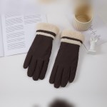 Wholesale faux Fur Cuff Gloves plush fuzzy trim contrast stripe band at wrist co
