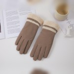 Wholesale faux Fur Cuff Gloves plush fuzzy trim contrast stripe band at wrist co
