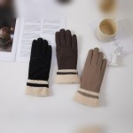 Wholesale faux Fur Cuff Gloves plush fuzzy trim contrast stripe band at wrist co