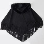 Wholesale faux Fur Collar Fringe Poncho soft brushed fabric plush fur trimmed ne