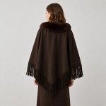 Wholesale faux Fur Collar Fringe Poncho soft brushed fabric plush fur trimmed ne