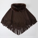 Wholesale faux Fur Collar Fringe Poncho soft brushed fabric plush fur trimmed ne