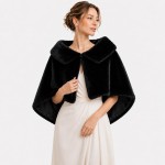 Wholesale faux Fur Bow Shrug plush shawl collar oversized bow at front cropped c