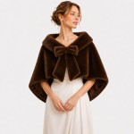 Wholesale faux Fur Bow Shrug plush shawl collar oversized bow at front cropped c