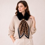 Wholesale faux Fur Collar Scarf attached leopard print satin tie decorative broo